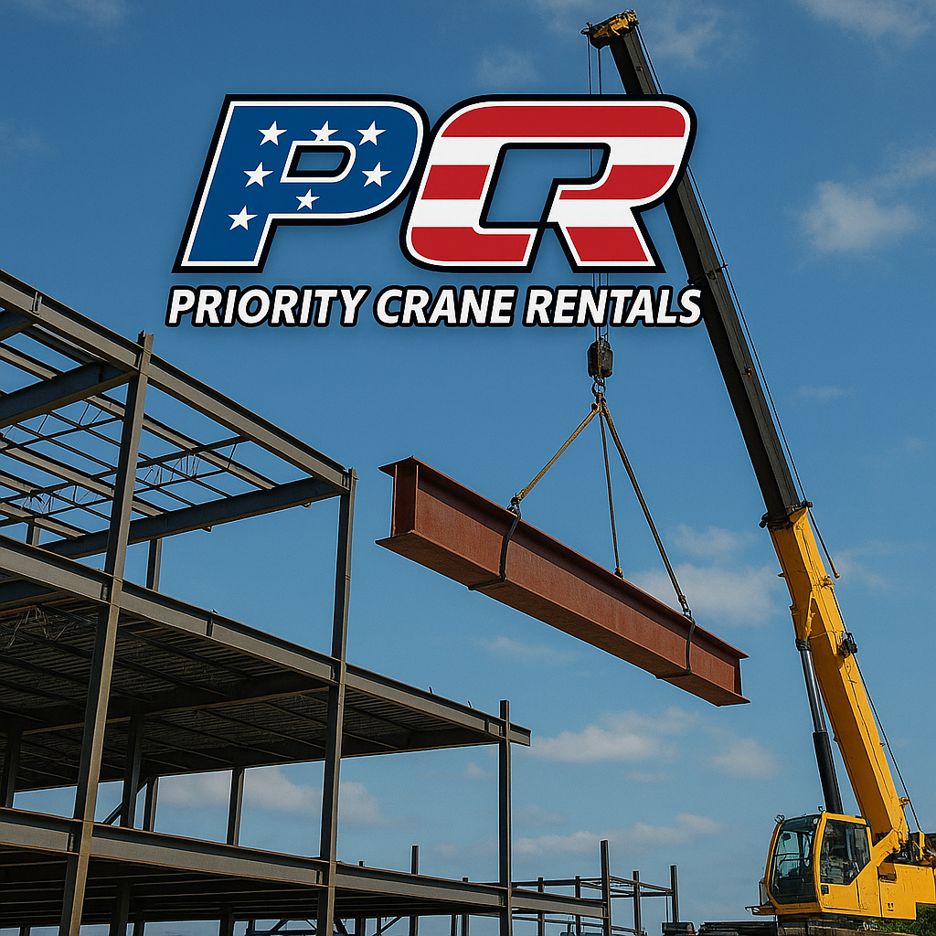 Crane rental service - steel erector image with logo -